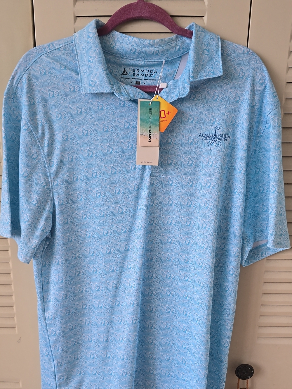 Bermuda Sands Light Blue Wave-Print Polo